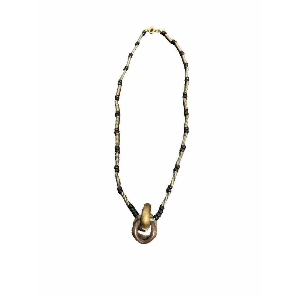 Vtg Beaded Neutral Color Necklace Pendant Collar 16" Choker Brutalist Art Knot